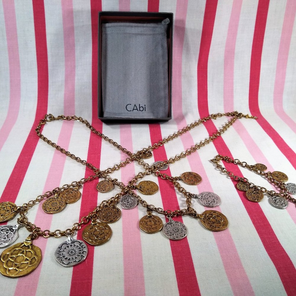 Stunning Vintage cabi Fall 2015 3pc Tile Coin Silver & Gold Necklace in Box! ♥ - Picture 2 of 15